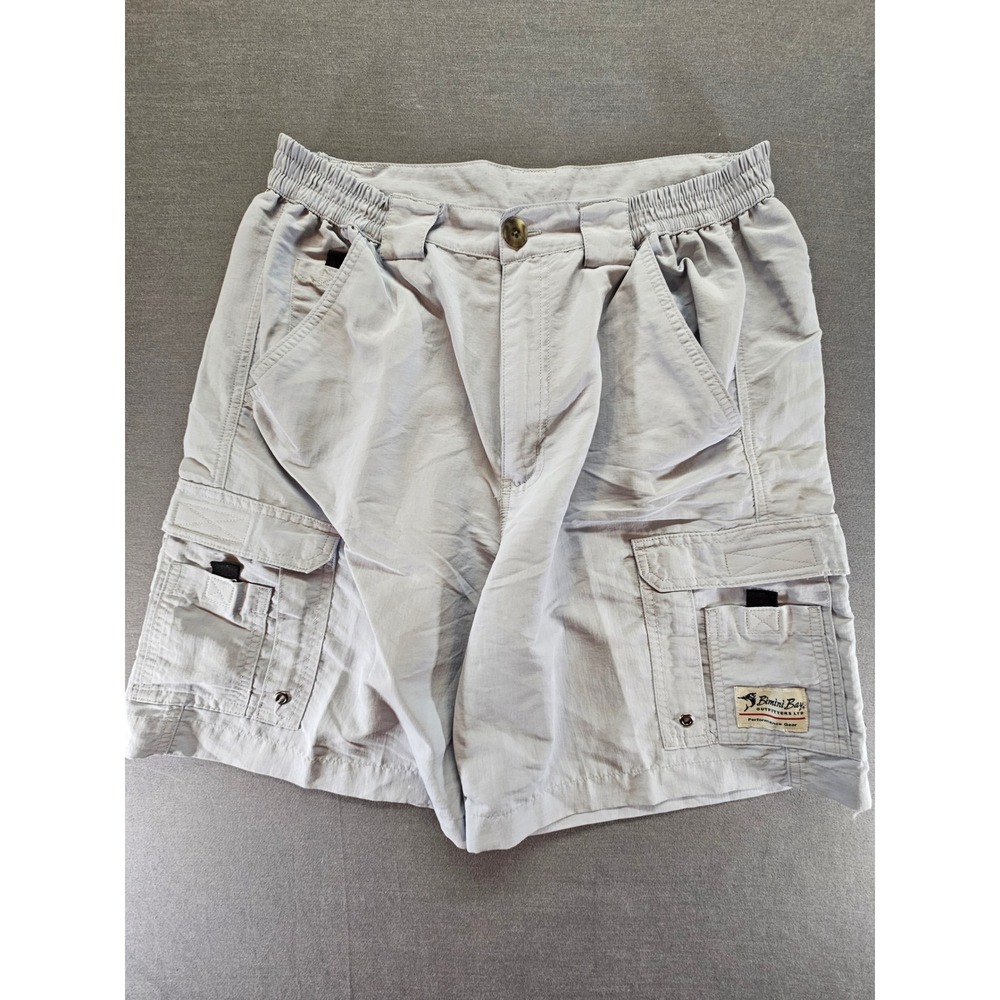Bimini Bay Outfitters Mens 34 Gray Nylon Performance Fishing Cargo Shorts